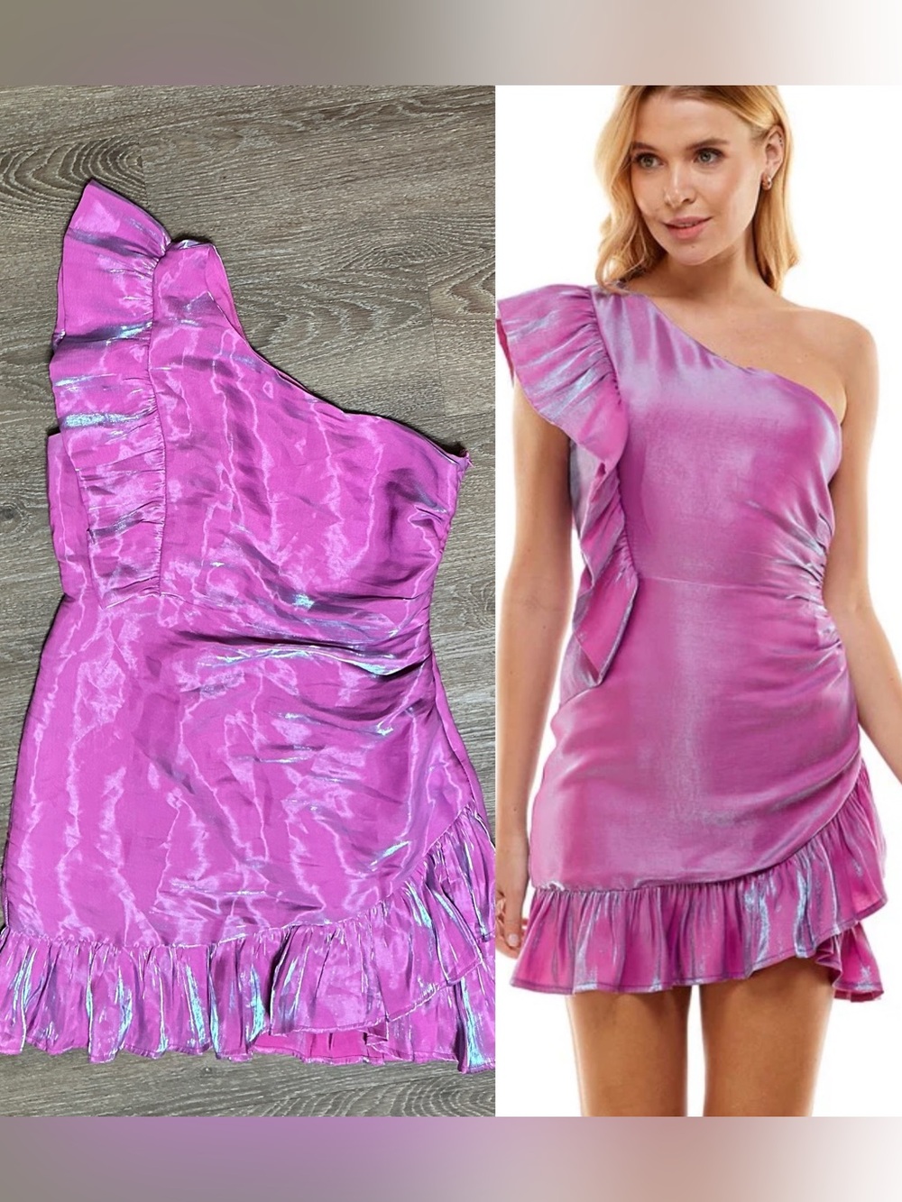 T.C.E.C. TCEC One shoulder metallic foil LOOK ruffle dress SIZE large L